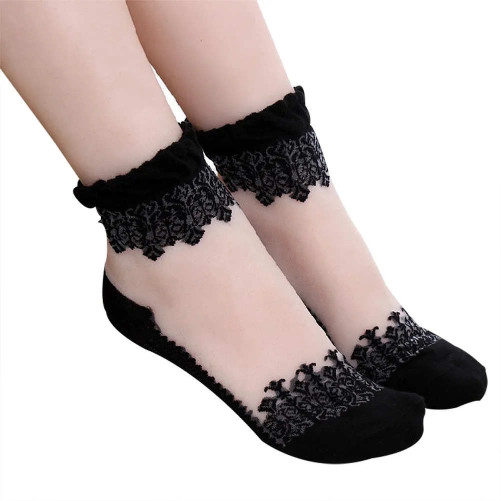 

Transparent Color for Women Girls Socks Amazing Summer Crystal Silk Lace Elastic Short Socks Ultra-Thin