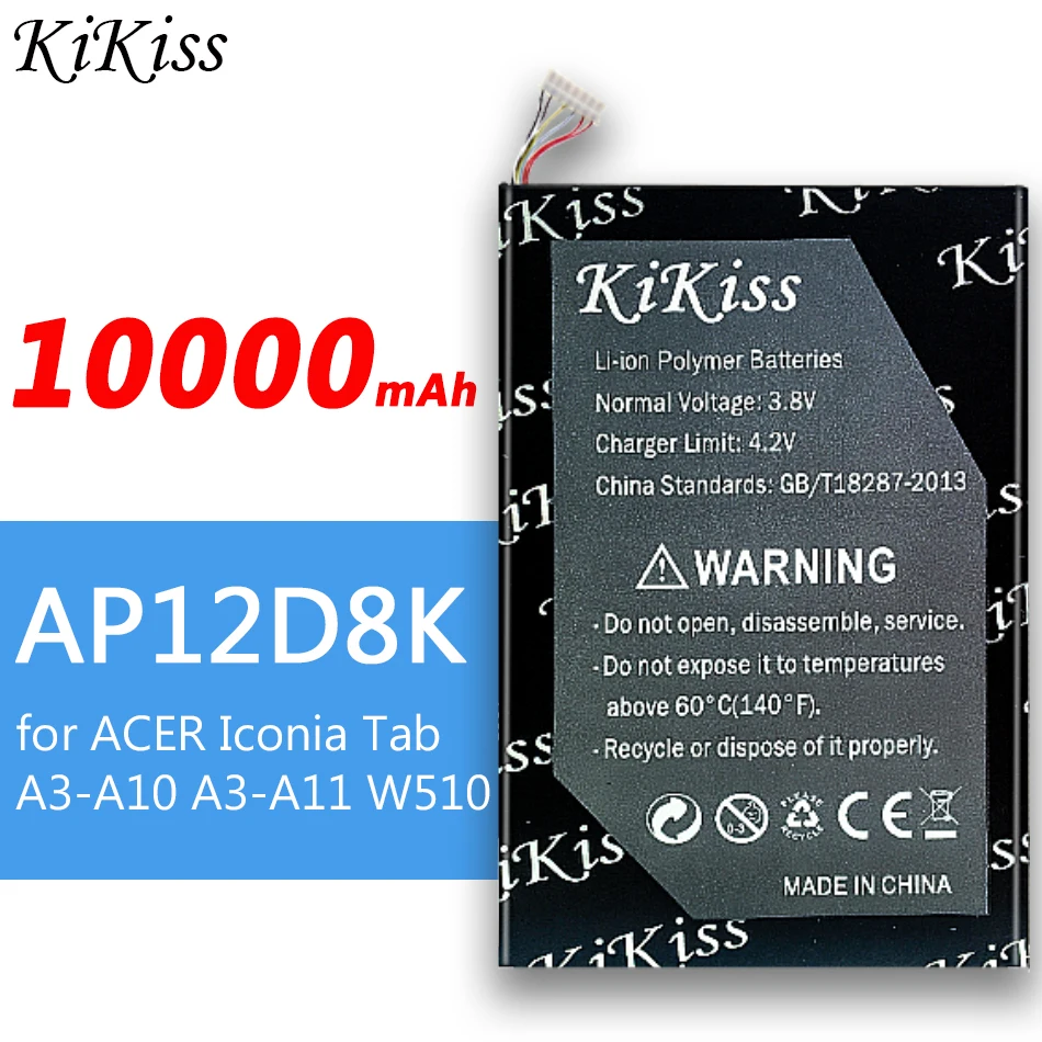 

10000mAh kikiss Battery for Acer Iconia Tab A3 A3-A10 A3-A11 W510 W510P W511 W511P series AP12D8K 1ICP4/83/103-2 3.7V 27WH