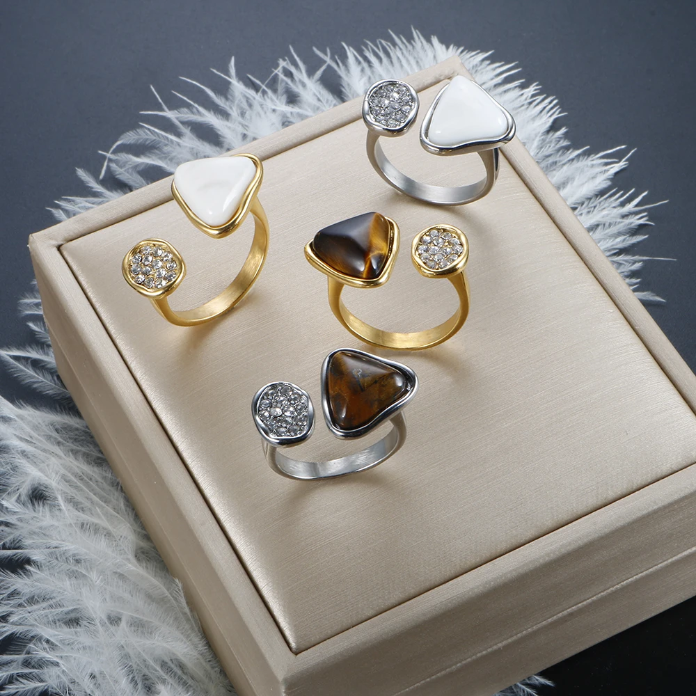 

Zircon Natural Shell Open Ring for Women Stainless Steel Waterproof Gold Plated Summer New Fashion Jewelry Gift Wholesales