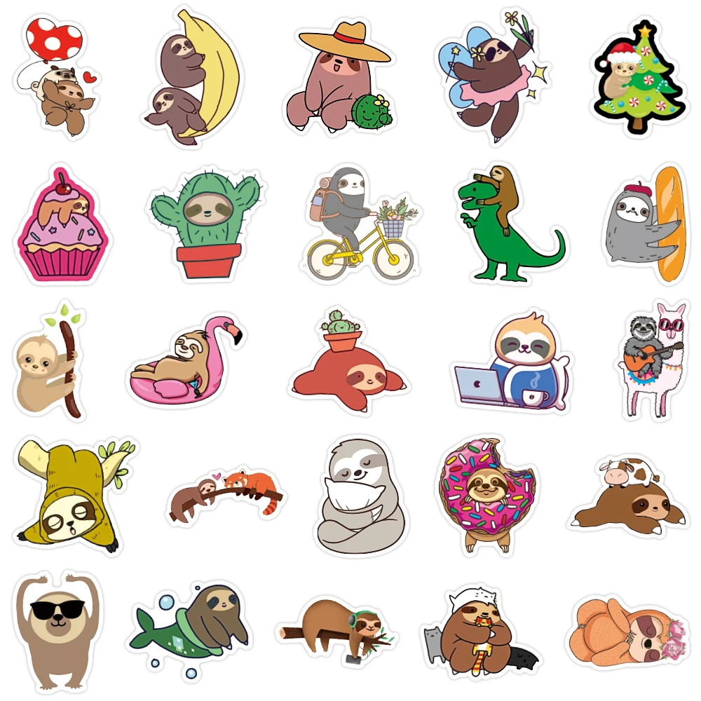 

Sloth New Sticker 50pcs Waterproof Luggage Sticker Vinyl Sticker Laptop Water Bottle Sticker Car Skateboard Guitar Sticker