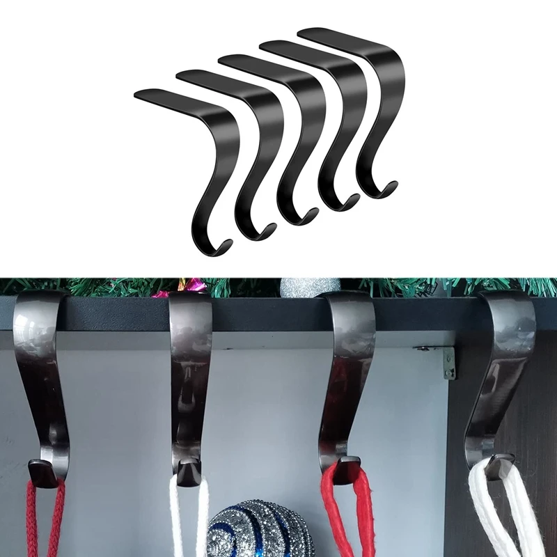 

Stocking Holders For Mantle Set 5Pcs Christmas Stocking Holder Christmas Stocking Hooks For Fireplace Mantle(Black)