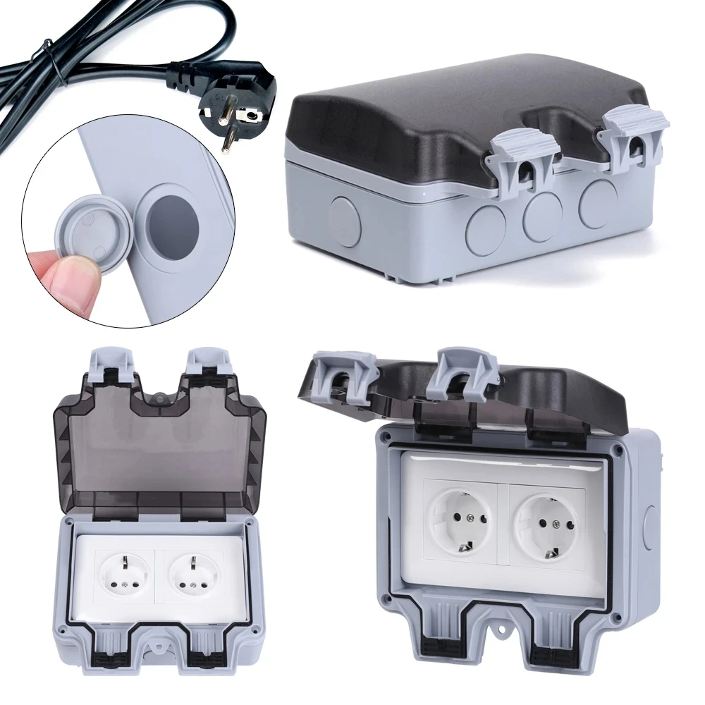 

IP66 Waterproof Electrical Wall Socket Plastic Power Sockets Outdoor EU Plug Rainproof 16A Switched Outlet Socket Outside Use