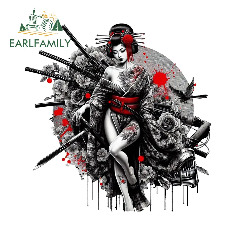 

EARLFAMILY Samurai Warriorand Geisha автомобильные наклейки зеркало заднего вида бампер мотоцикл окклюзия царапины наклейка модный автомобильный Стайлинг