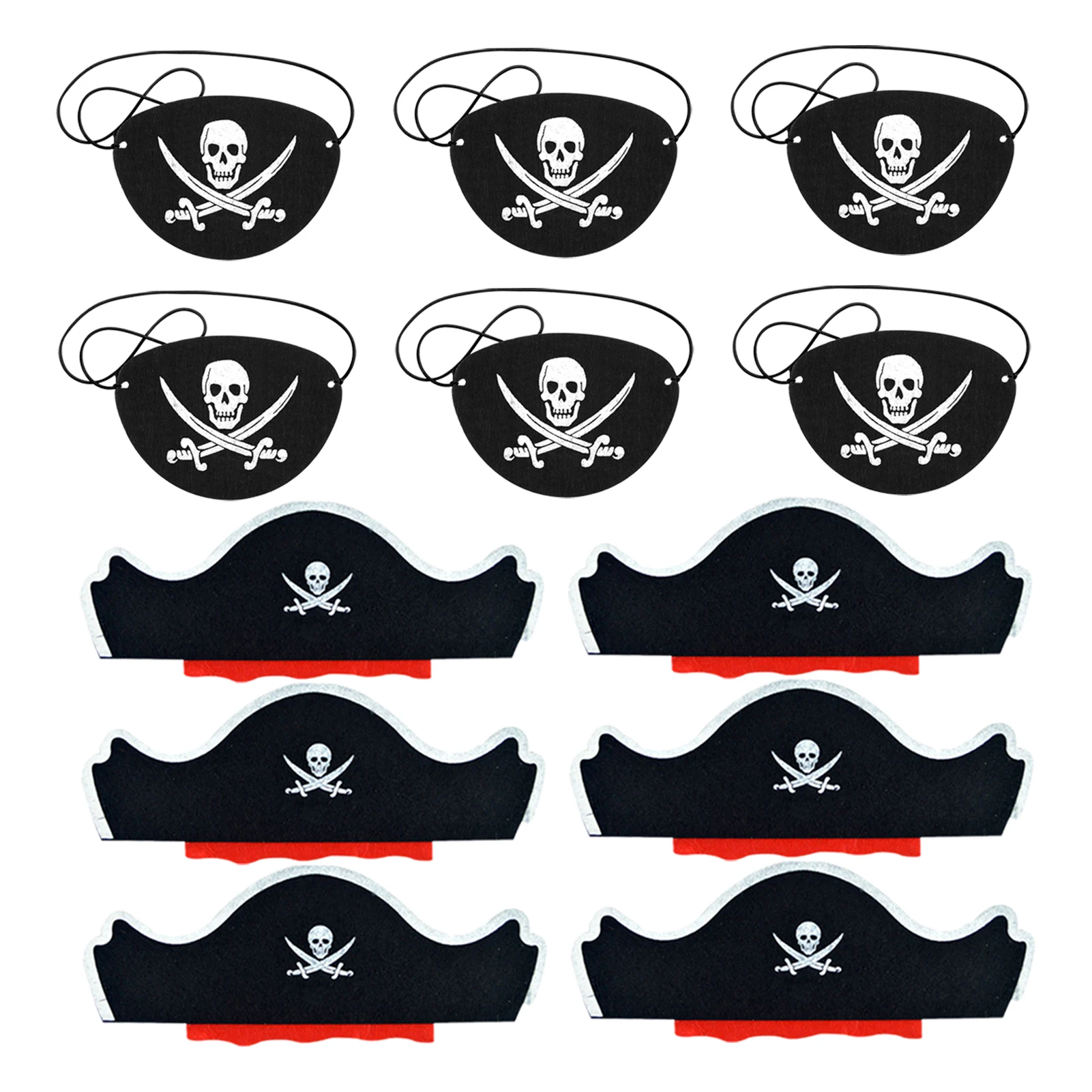 

12pcs With Eye Patch Rustproof Lightweight Comfortable Birthday Adjustable For Halloween Cosplay Funny Festival Pirate Hat Adult