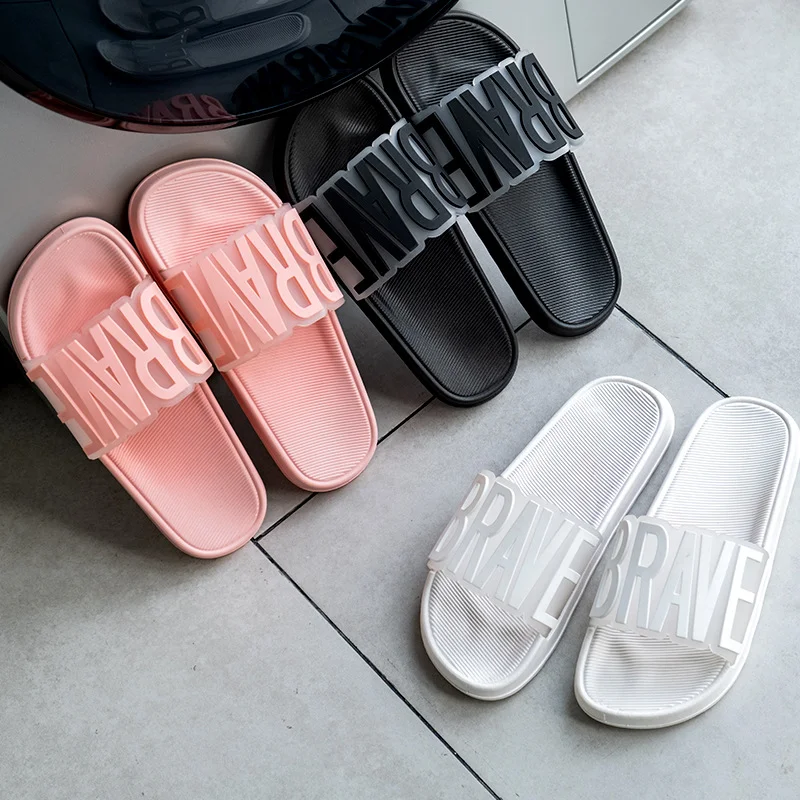 

2022 Students Bathroom Slipper Shoes Non-slip Women Indoor Home Summer Slides Letters BRAVE Soft Slides PVC Sandals Shoes