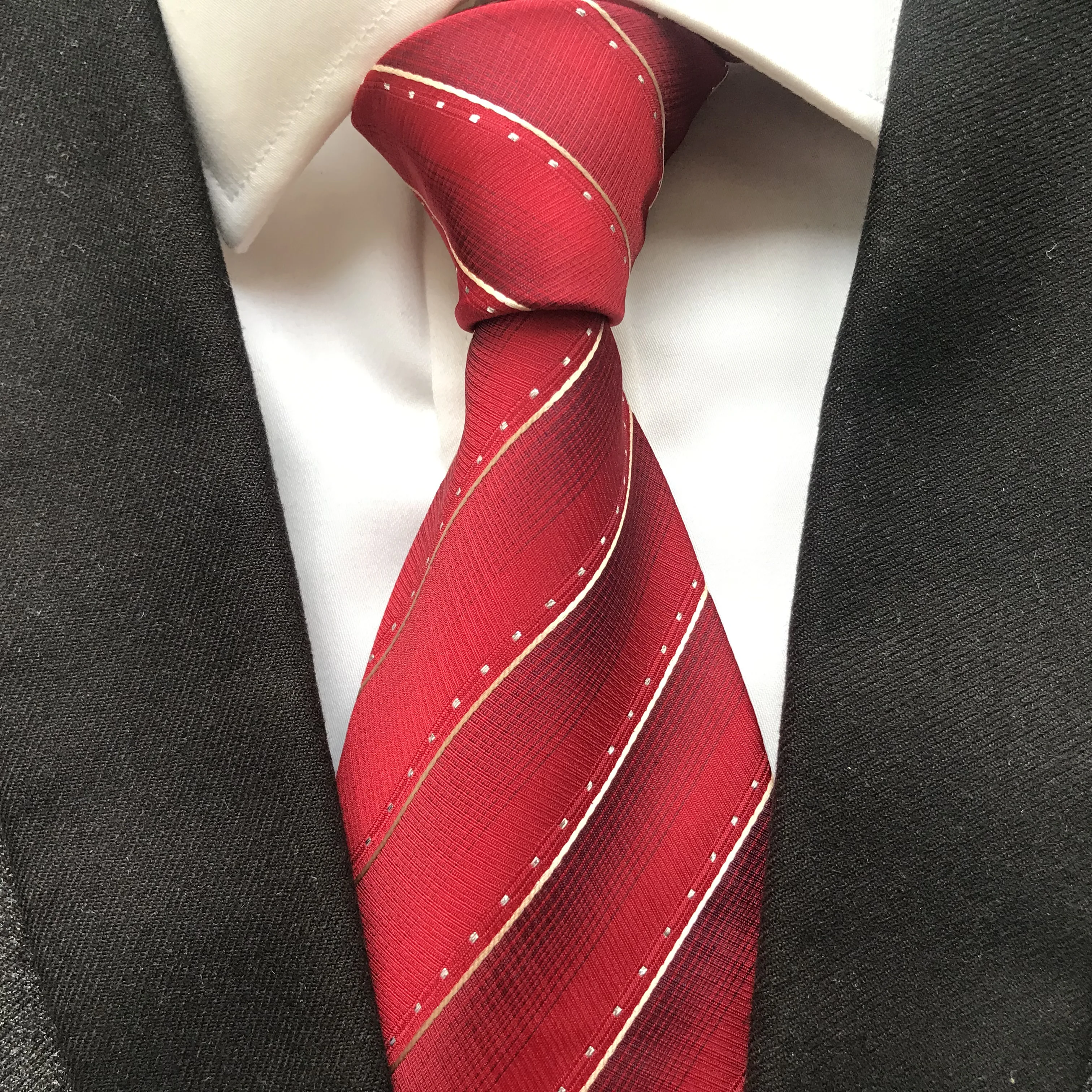 

10 cm Width New Design Men's Ties Jacquard Woven Neck Tie Fashion Red Striped Neckties for Wedding Meeting