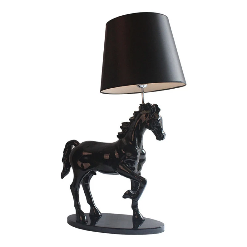 

Office Table Light Deco Animal Statue High Quality Black Resin Horse Statue Lamps