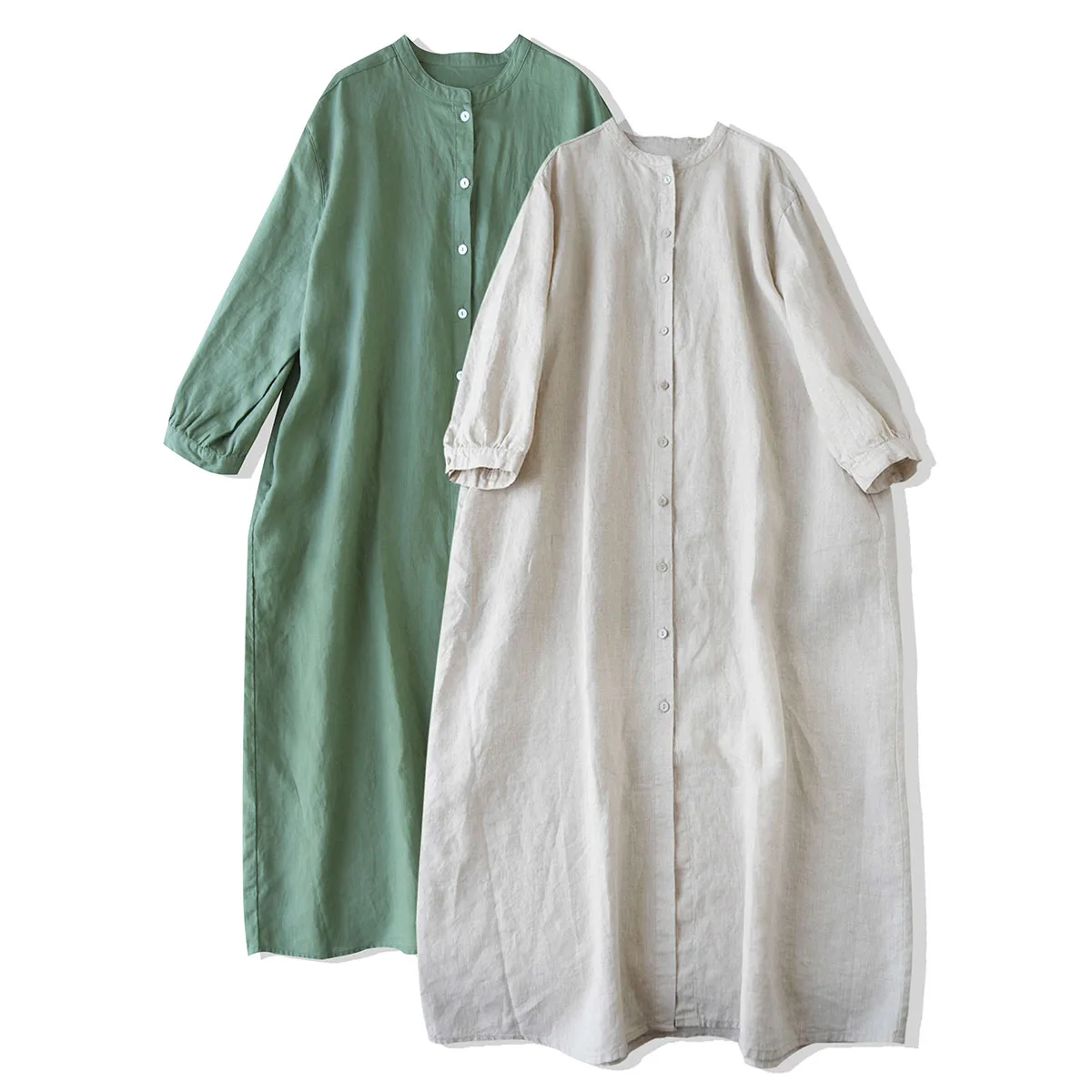 

Casual Women's Shirt Loose Solid Color Medium Long Blouses Cotton Hemp Summer Fashion Vintage Robe Smock 2022 New