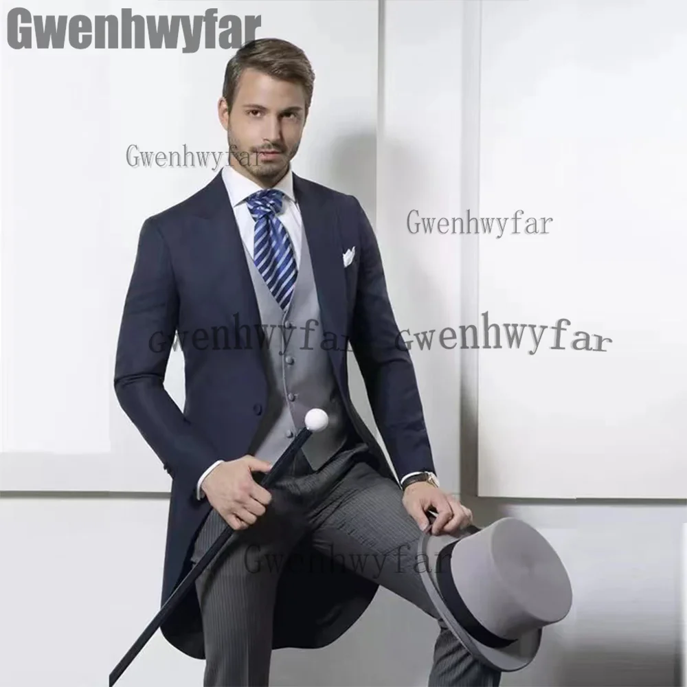

Высококачественный мужской костюм Gwenhwyfar, повседневный длинный пиджак, утреннее пальто, свадебные костюмы для мужчин, Блейзер, комплект из 3 ...