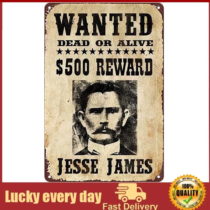 

KENSILO Tin Signs Jesse James Original Wanted Poster Reproduction Metal Sign Bar Pub Wall Decor farmhouse decor