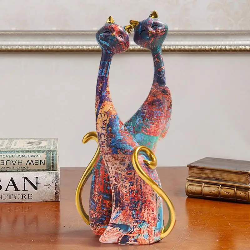 

Nordic Art Oil Painting Couple Cat Statue Resin Abstract Ornaments Figurines Bedroom Desktop Porch Sculpture Home Decor Gifts