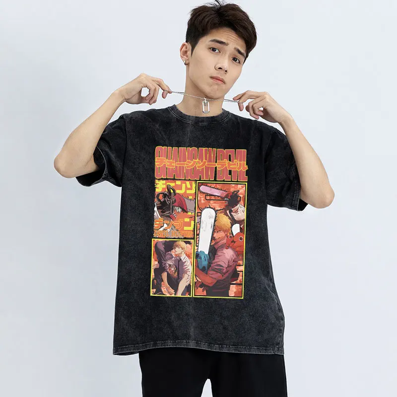 

Anime Chainsaw Man Washed Tshirt Hip Hop Oversize Streetwear T-Shirt Men Women Harajuku Short Sleeve Cotton Vintage Tops