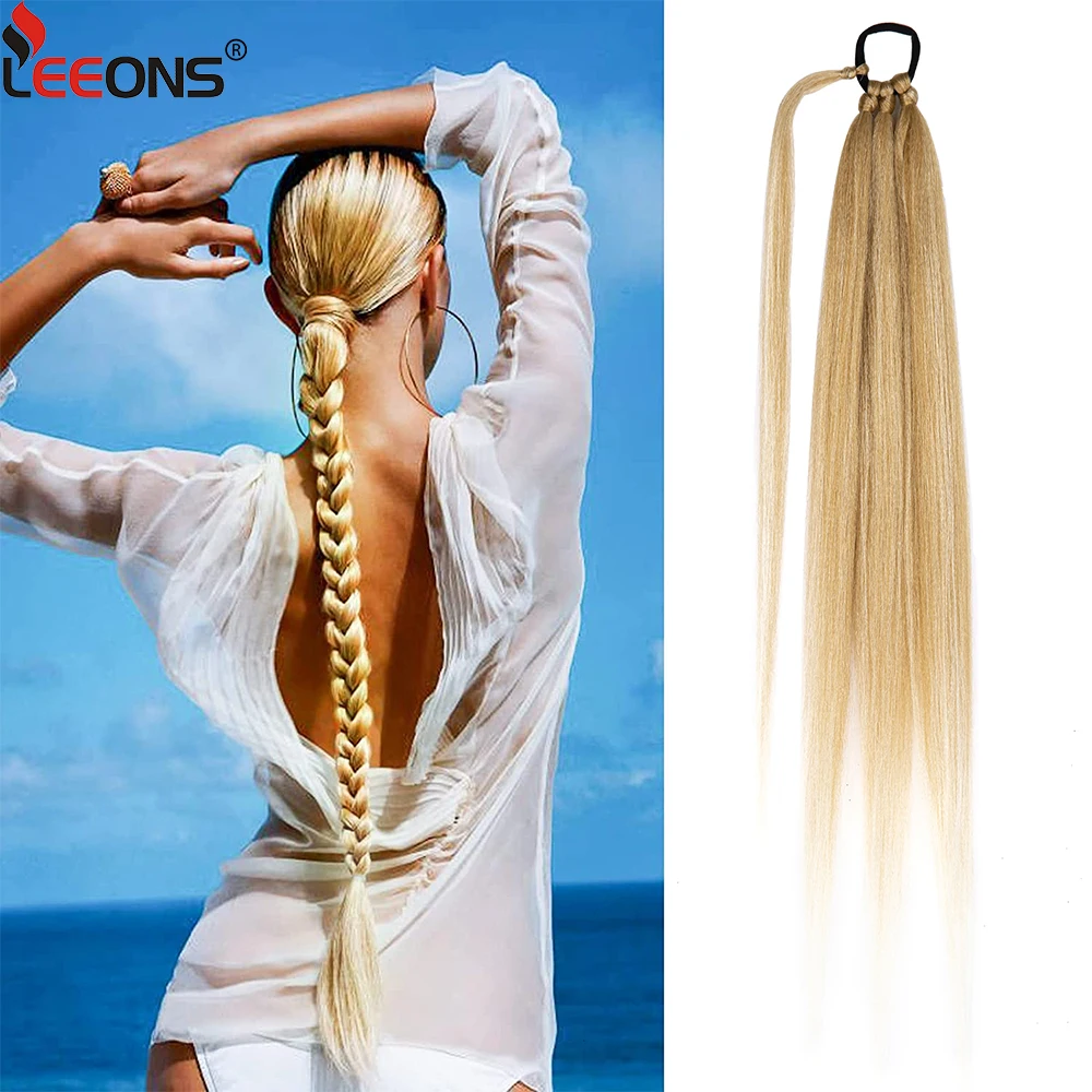 Synthetic Ponytail Extensions Long Braided Ponytail With Hair Tie Yaki Straight Wrap Around Hair Extensions 26 Inch 8 Colors