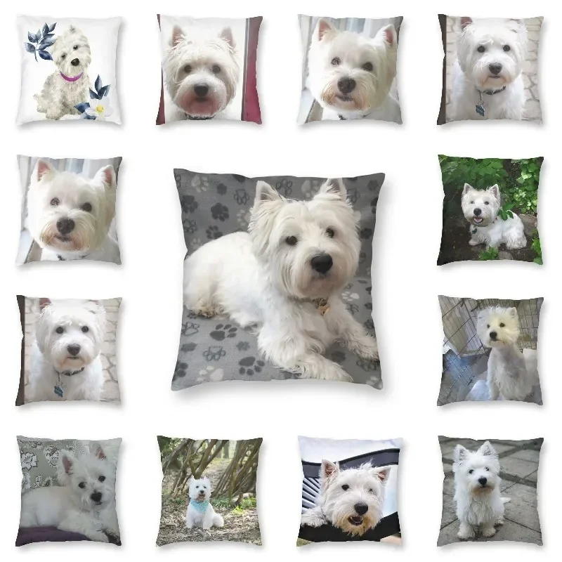 

Westie Paw Print Pattern Throw Pillow Case Home Decorative Square West Highland White Terrier Cushion Cover 45x45cm Pillowcover