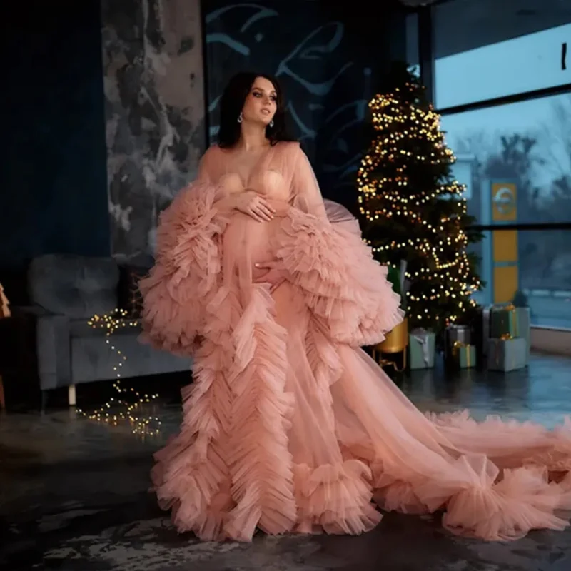 

Розовое милое платье принцессы для беременных женщин кружевное Сетчатое плиссированное платье-Трейлер реквизит для фотографий платье для родителей и детей