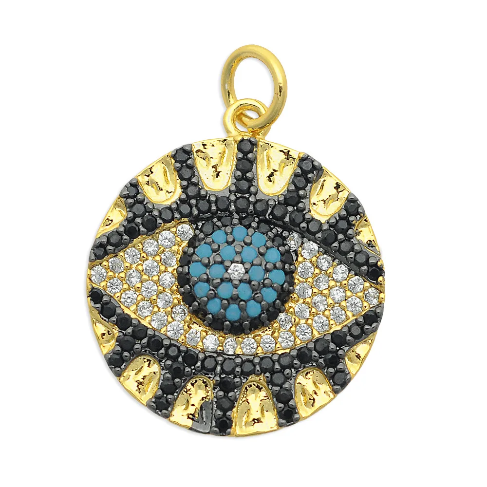 

100% латунь, медь, циркон, геометрическая проекция, подвеска, разъем, оптовая продажа, Круглый круглый диск для глаз Hamsa