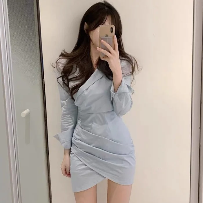 Женское платье корейское шикарное женское асимметричное платье-рубашка с