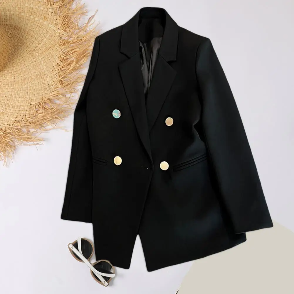 

Washable Stylish Buttons Placket Women Formal Suit Jacket Windproof Simple Blazer Pockets Workwear