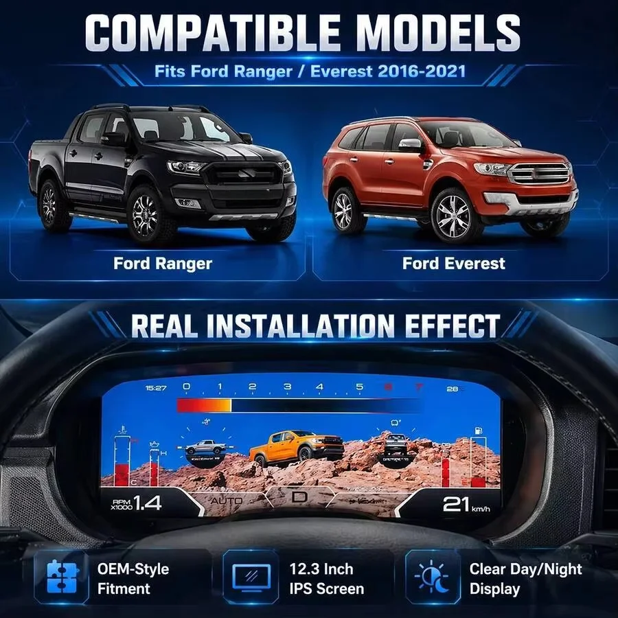 Фото Цифровой спидометр Virtual Cockpit для Ford Ranger/Everest 2016-2020: приборная панель, автомобильная панель приборов, одометр №3