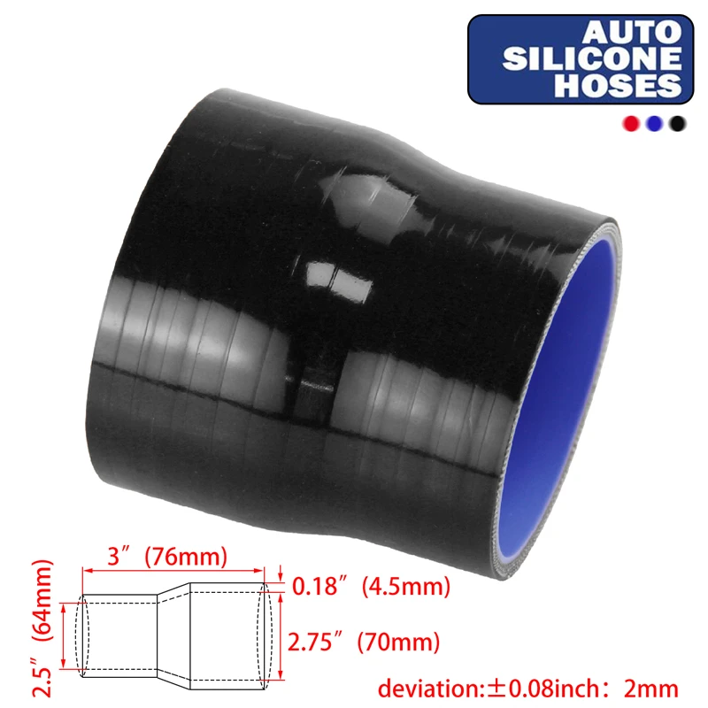 

2.5" to 2.75" ID Straight Reducer Silicone Turbo Hose Coupler 64mm-70mm