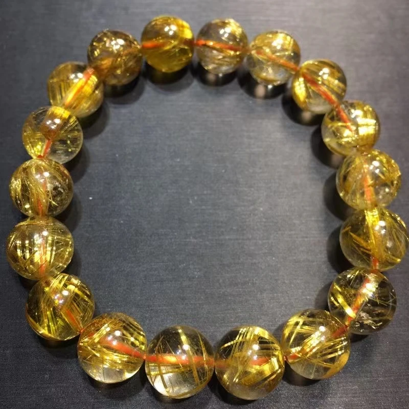 

Genuine Natural Gold Rutilated Quartz Beads Bracelet Woman Men 11mm Jewelry Clear Round Beads Fashion Jewelry Brazil AAAAAAA