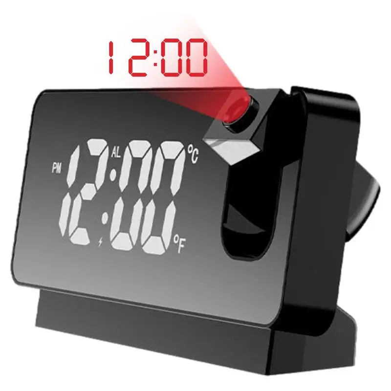 

180 Degrees Rotatable Projector Ceiling Alarm Clock Bedroom Projection Clock with LED Screen Temperature Display Alarm Clock