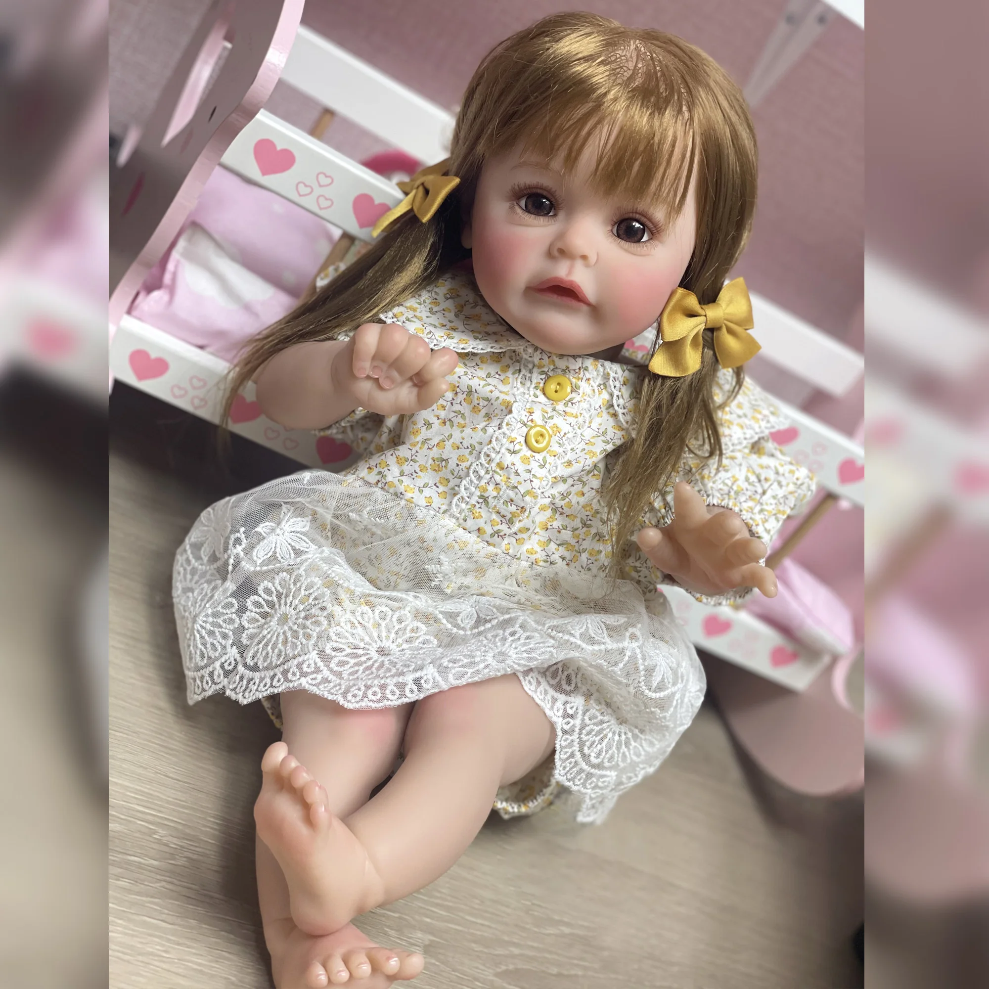 

22" Sue-sue Reborn Doll Handmade Painted Lifelike Bebe Reborn Doll With Rooted Hair Dolls For Girls Bebê Reborn De Silicone