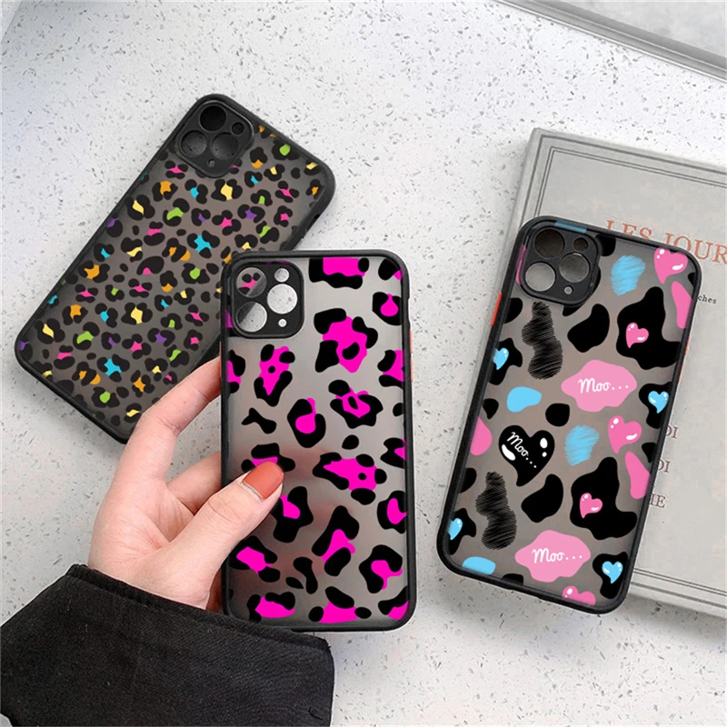 

Fashion Leopard Pattern Matte Case For iPhone 12 11 Pro Max 7 8 Plus XS Max XR X 13 12 Mini SE 2020 Transparent Shockproof Cover