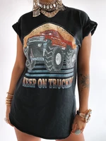 vintage women t shirt keep on truckin printed side slit femme t shirt short sleeve summer graphic tees loose tops women clothes