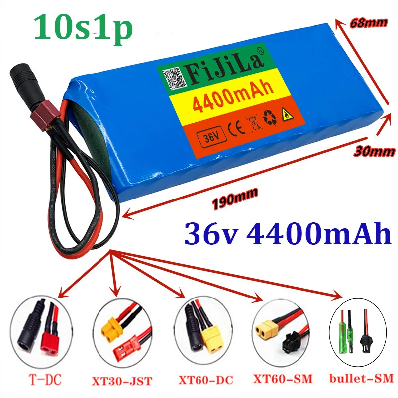 

36V Lithium ion battery pack 10S1P 4.4Ah 250-500W high power 42V 4400mAh Ebike electric bicycle with BMS