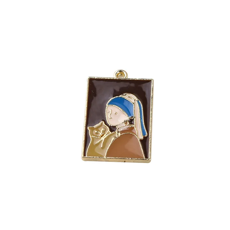 1pcs Retro Oriental Art Painting Embossed Character Alloy Dripping Oil Pendant Diy Handmade Jewelry Earrings Necklace Charms - купить по