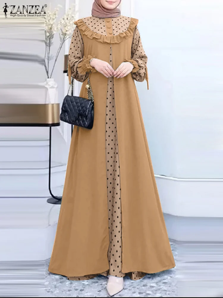 Праздничное платье ZANZEA с принтом в горошек, женское винтажное мусульманское модное платье, Дубай, Турция, Abaya, хиджаб, женская одежда