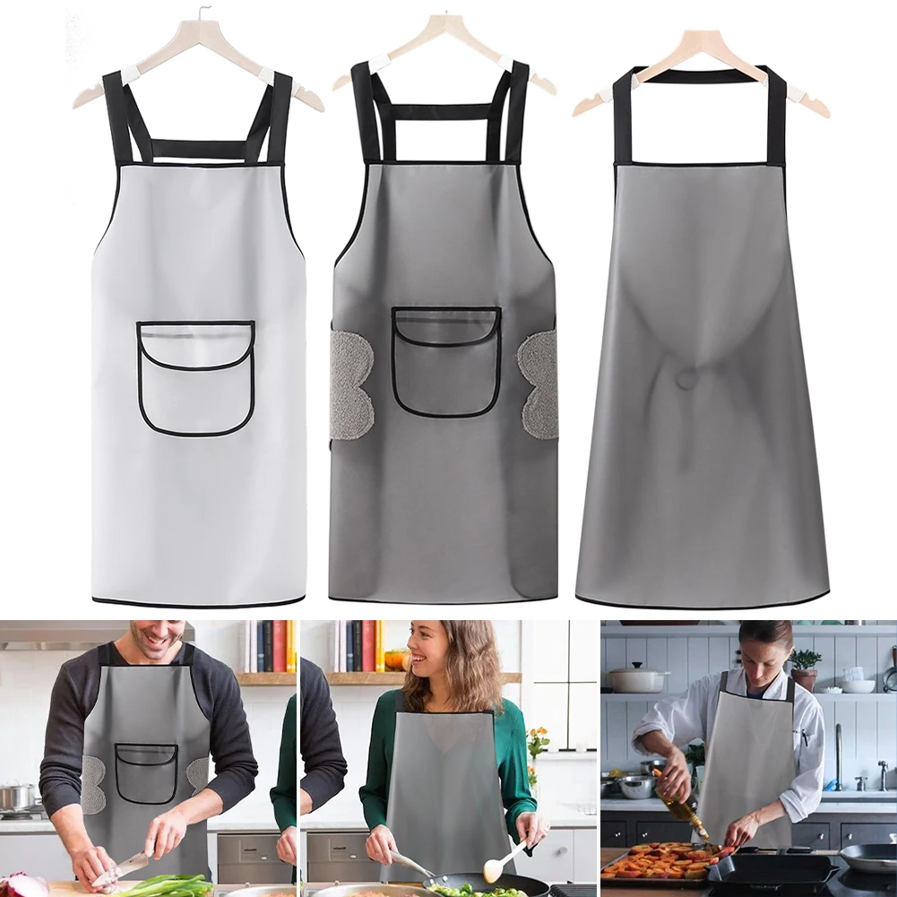 

Kitchen Apron for Men Women Transparent Cooking Apron with Pocket Waterproof Oilproof PVC Adjustable Bib for Home Bar Restaurant