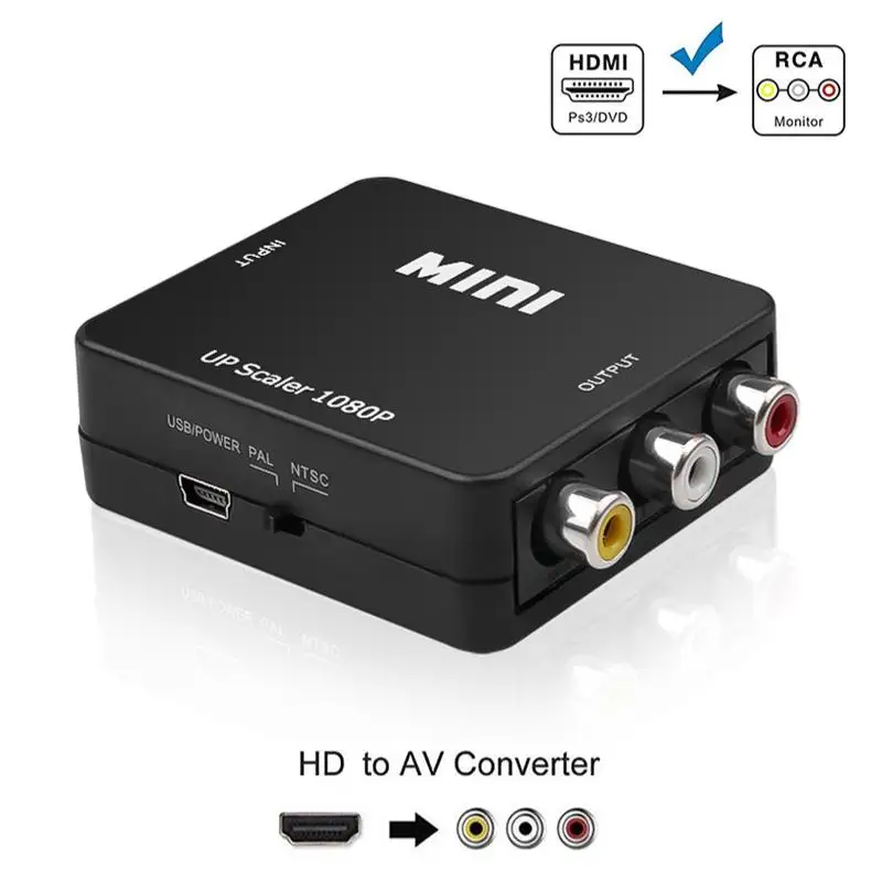 

HDMI2AV HDMI-compatible to RCA CVSB L/R Video AV Scaler Adapter HD Video Converter Box 1080P for HDTV PC DVD Support NTSC PAL