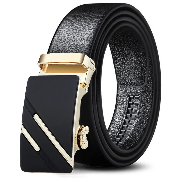 High Grade Iron Automatic Buckle Belt Business Casual Style Lychee Pattern Belt Faux Leather Versatile Belt