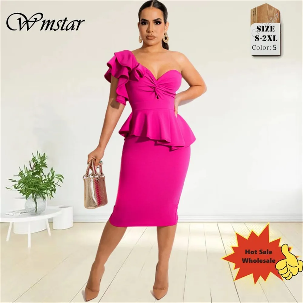 

Wmstar 2 Piece Outfits Women Summer Sexy Vest Skirts Sets Solid Single Puff Sleeve Matching Office Laday Wholesale Dropshipping