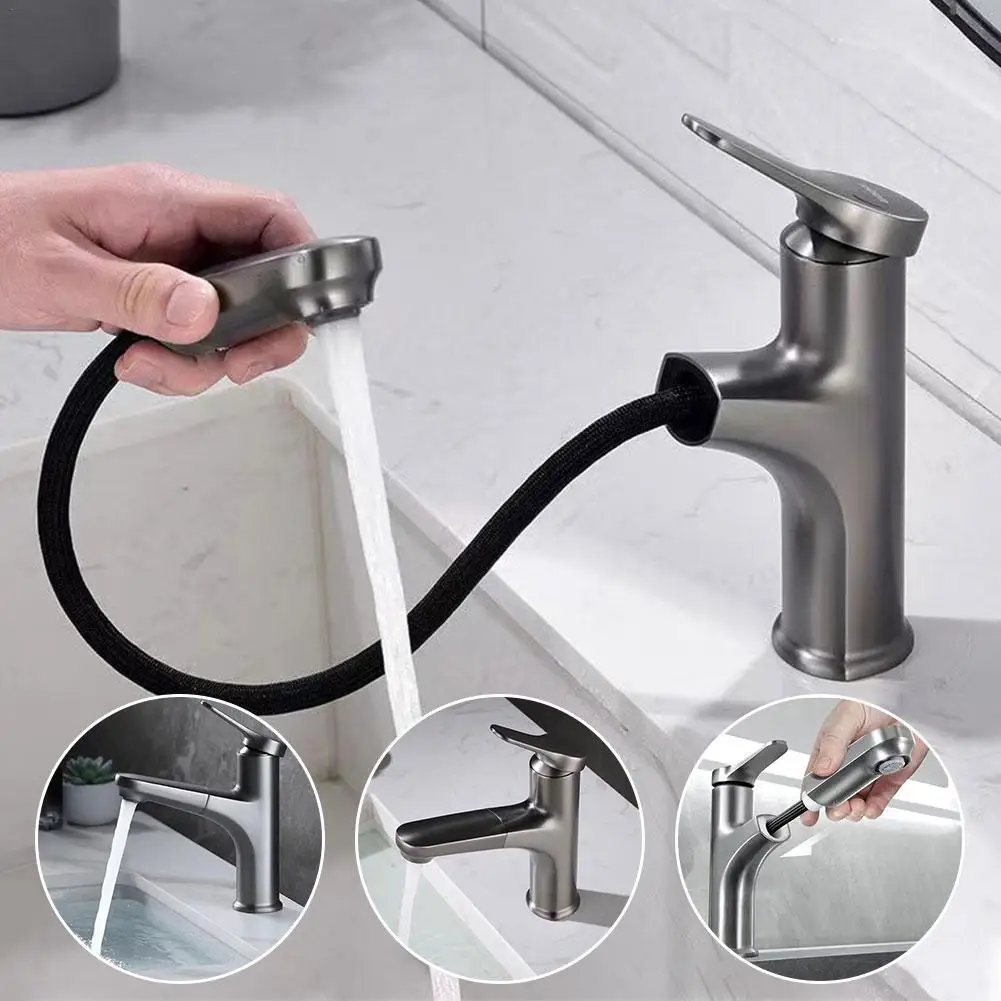 

Copper Alloy Faucet Pull-out Single Hand Basin Washbasin Basin Bathroom Cabinet Basin Faucet Hot And Cold