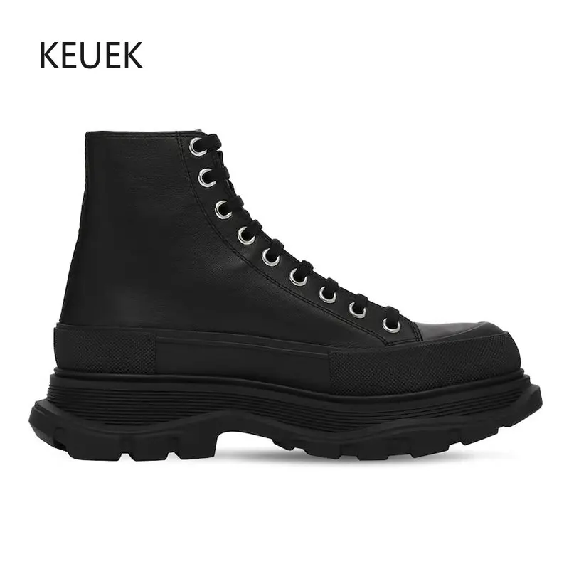 

European Fashion Genuine Leather Men Ankle Thick Sole Heightening Outdoor Shoes Street Youth Motorcycle Boots Botines Chelsea 2C