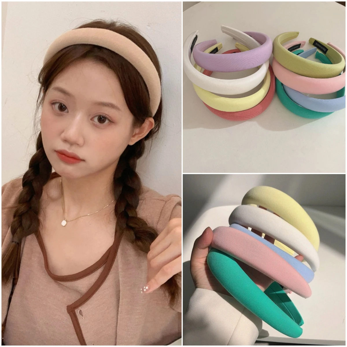 

Sweet Candy Color Sponge Headband Women Solid Color Hairband Fashion Girls Thicken Wide-Brimmed Headwear Hair Accessories