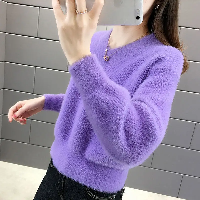 

2023 Autumn Winter Thick Sweater Women Knitted Solid Pullover Sweater Long Sleeve Fasion ShortJumper Soft Warm Pull Femme Q658