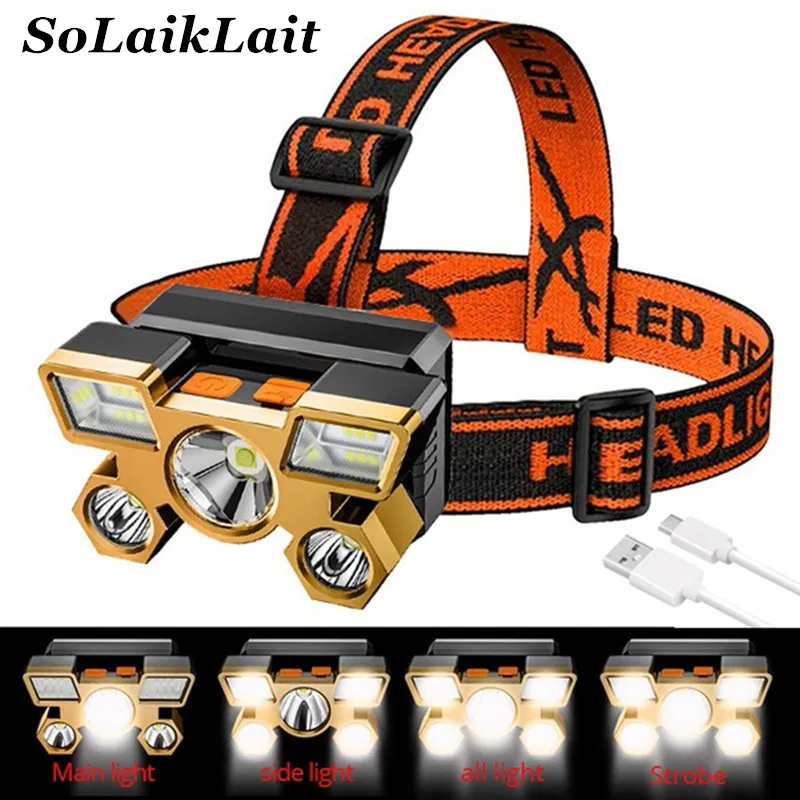 

Фонарь налобный портативный с 5 светодиодами и зарядкой по USB, 2022