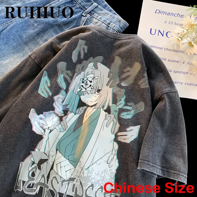 

RUIHUO Cartoon T Shirt For Men Clothes Chinese Size 5XL Tshirts For Men Streetwear Harajuku Tops 2022 Spring New Arrivals