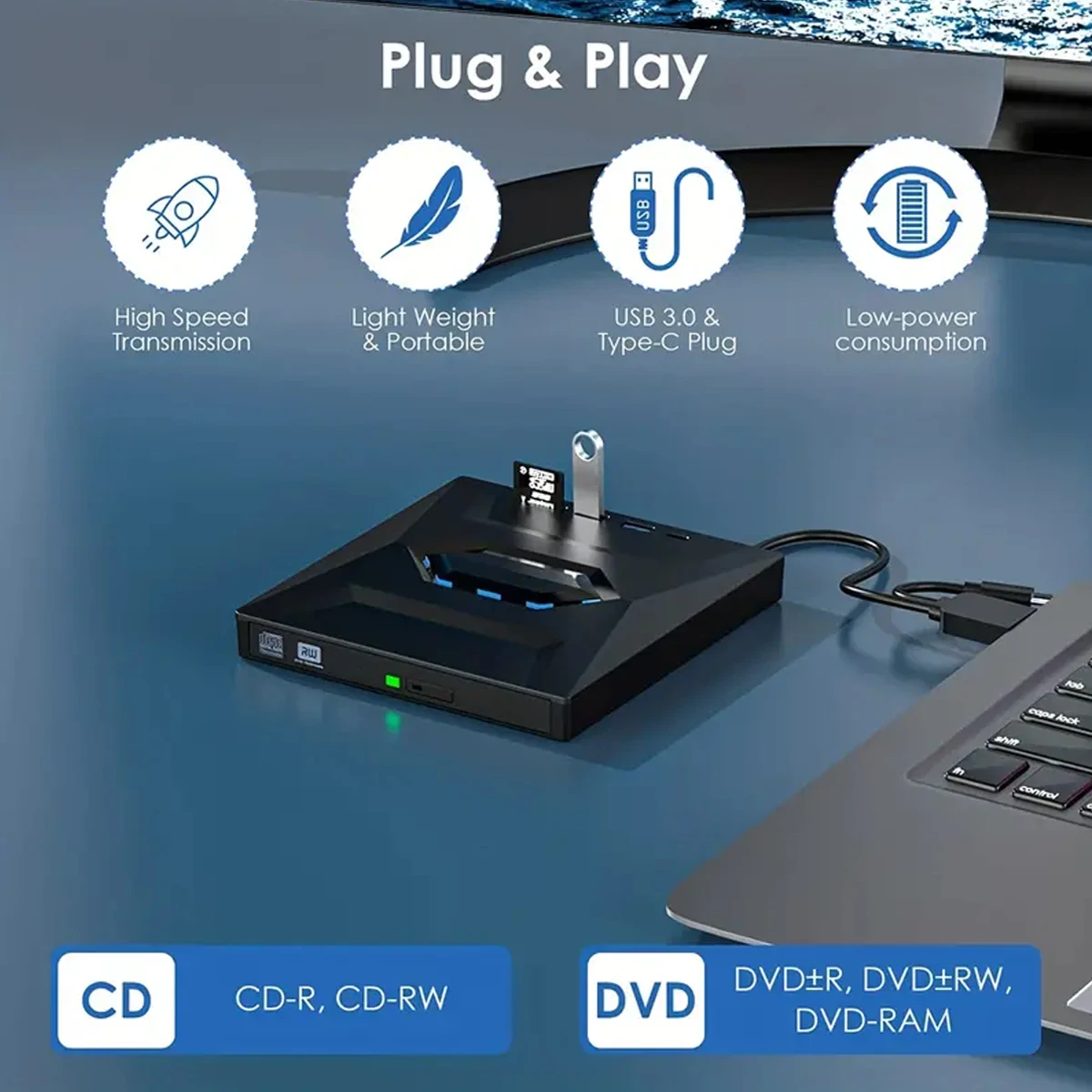 Внешний DVD-привод 6-в-1 USB-проигрыватель для Чтения Карт CD-диск ноутбук
