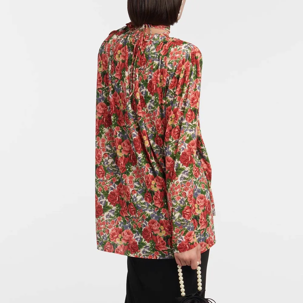 Женская рубашка с V-образным вырезом длинным рукавом и стереоскопическим