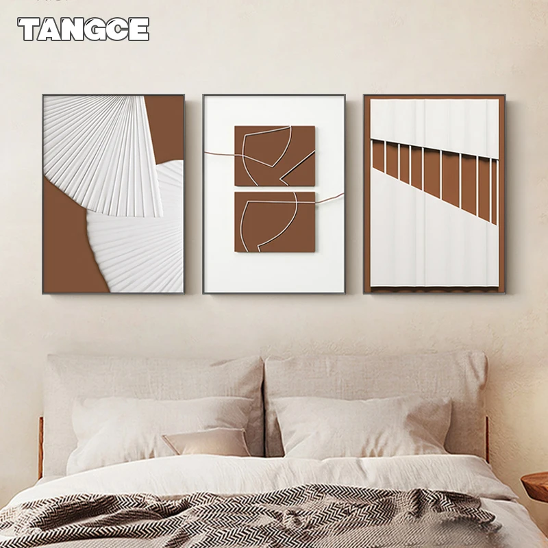 

Modern Luxury Geometric Paintings Abstract Brown White Canvas Posters Prints Minimalist Wall Art Pictures for Living Room Hotel