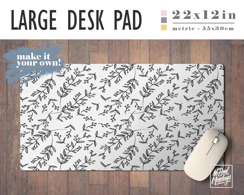 

Leafy Print Desk Mat 2 Sizes - Extra Large Mouse Pad - Mouse Mat - Extended Mouse Pad - Desk Accessory