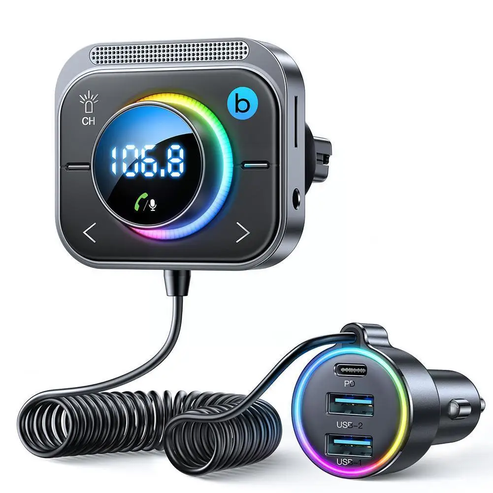 

Автомобильный адаптер Bluetooth 5,3 FM/AUX Bluetooth с вентиляционным отверстием 3.0 басовый передатчик порты 3 Bluetooth Boos FM & PD & QC установка автомобиля T9L0