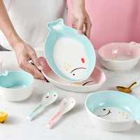 creative cartoon ceramic bowl set childrens home breakfast plate salad bowl spoon set home kitchen supplies
