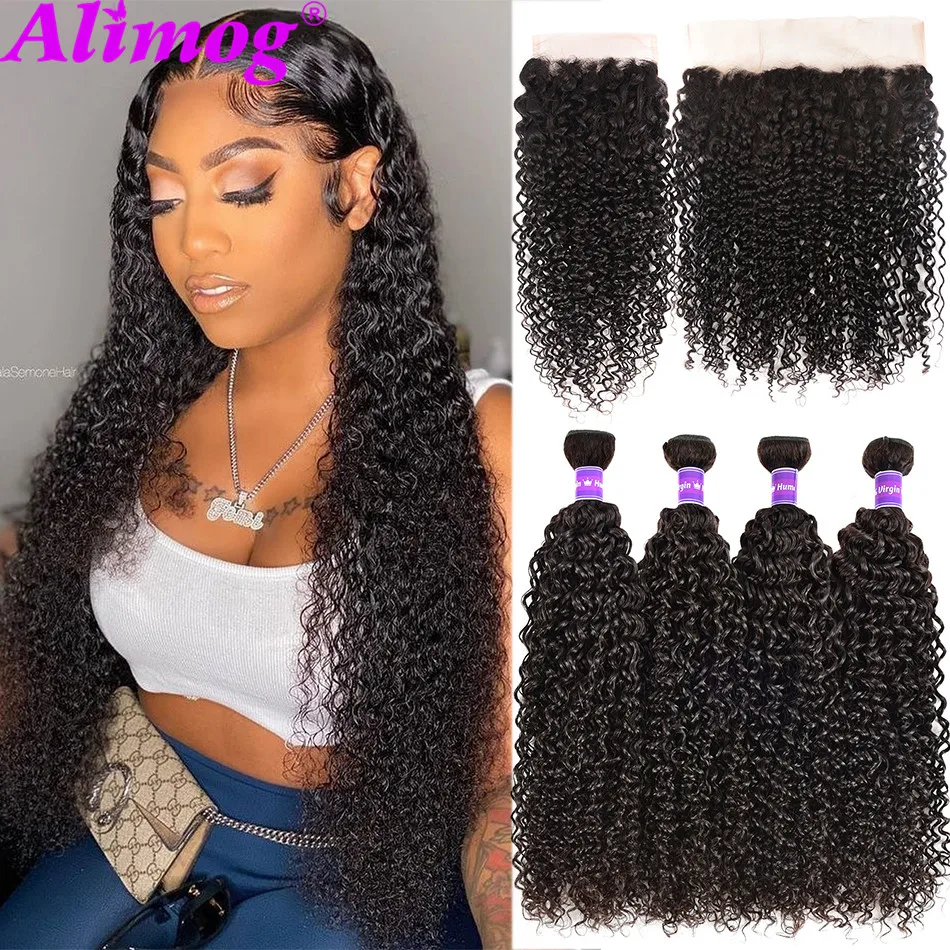 

Kinky Curly Bundles With Closure 100% Remy Human Hair Pre Plucked Peruvian 5x5 HD Lace Closure Curly Wave Bundles With Frontal