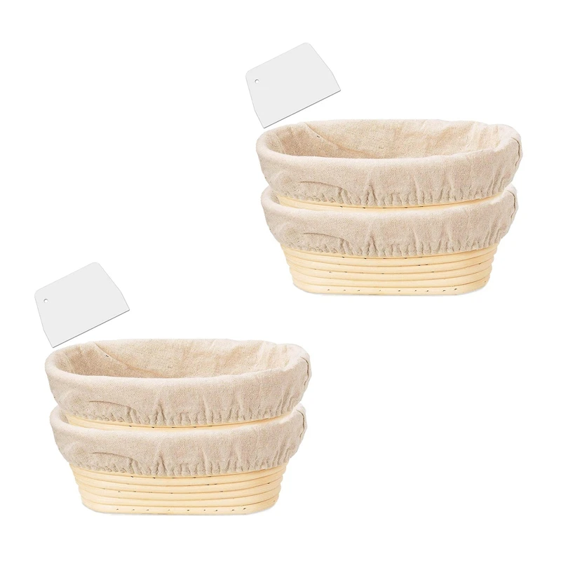 

4 Packs 10 Inch Oval Shaped Bread Proofing Basket - Baking Dough Bowl Gifts For Bakers Proving Baskets